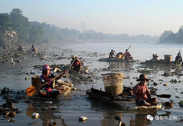 近两年多来，缅甸已有上百万人失业，一些人被迫在河道里“拾荒”